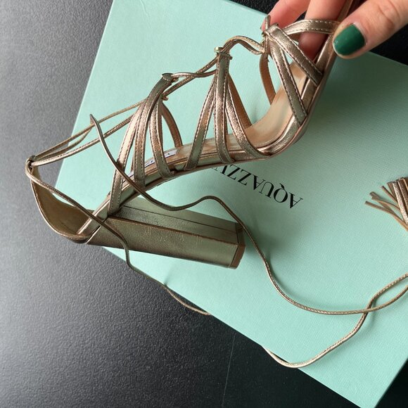 NWT Aquazzura Willow Sandals 105 In Light Copper Cage Style Lace Up High Heels - Picture 9 of 13